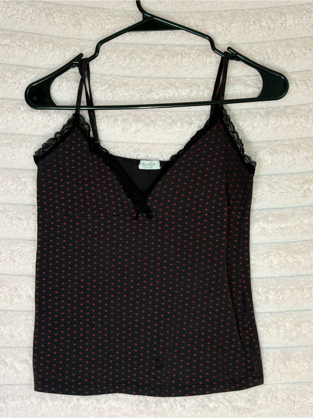 Brandy Melville Black Cami with Red Heart Print and Lace Trim